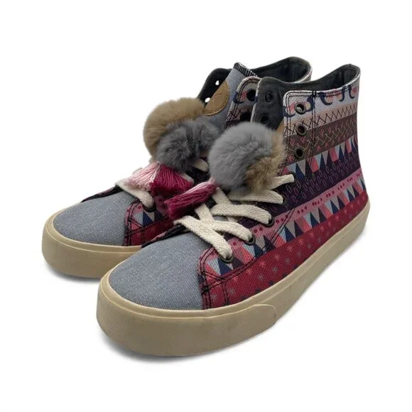 Inkkas Womens Chambray Boho Aztec Canvas Print High Top Sneakers Shoes SZ 8 - Picture 4 of 7